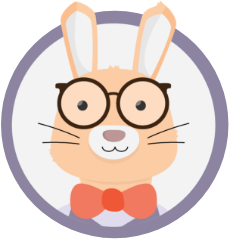 Illustrated headshot of a bunny wearing a bowtie and glasses