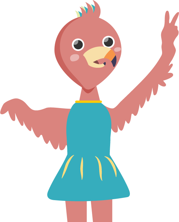 Image of an illustrated flamingo waving